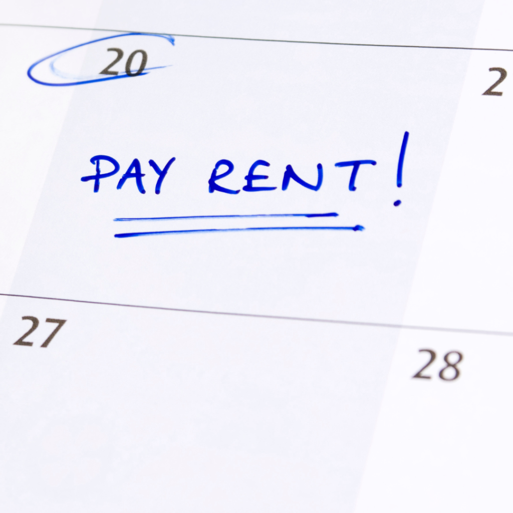 Address Late Rent on Property, a calender showing when the rent is due
