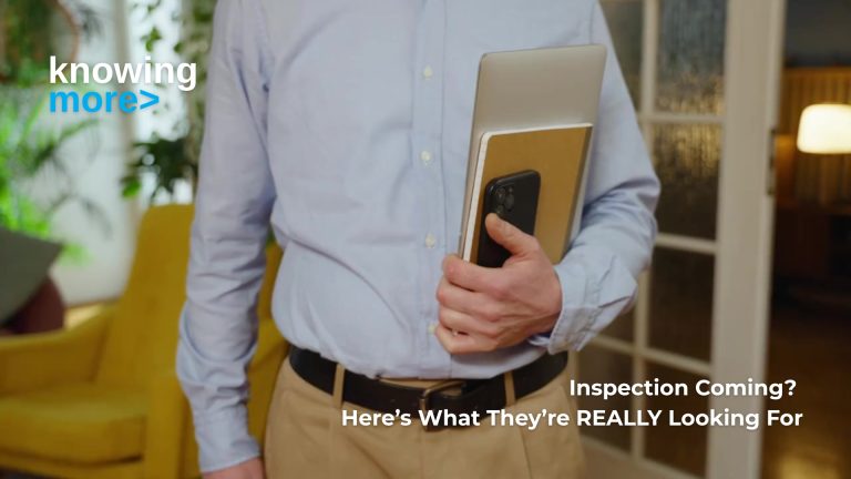 unit inspection; A man in a unit with a tablet and notebook with the "Inspection coming? Here's what they're really looking for" superimposed