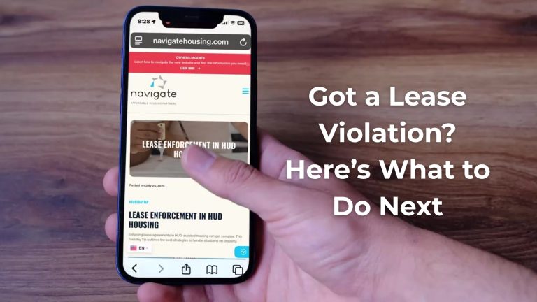 lease violation; a website on a phone with the words "got a lease violation? here's what to do next" next to it