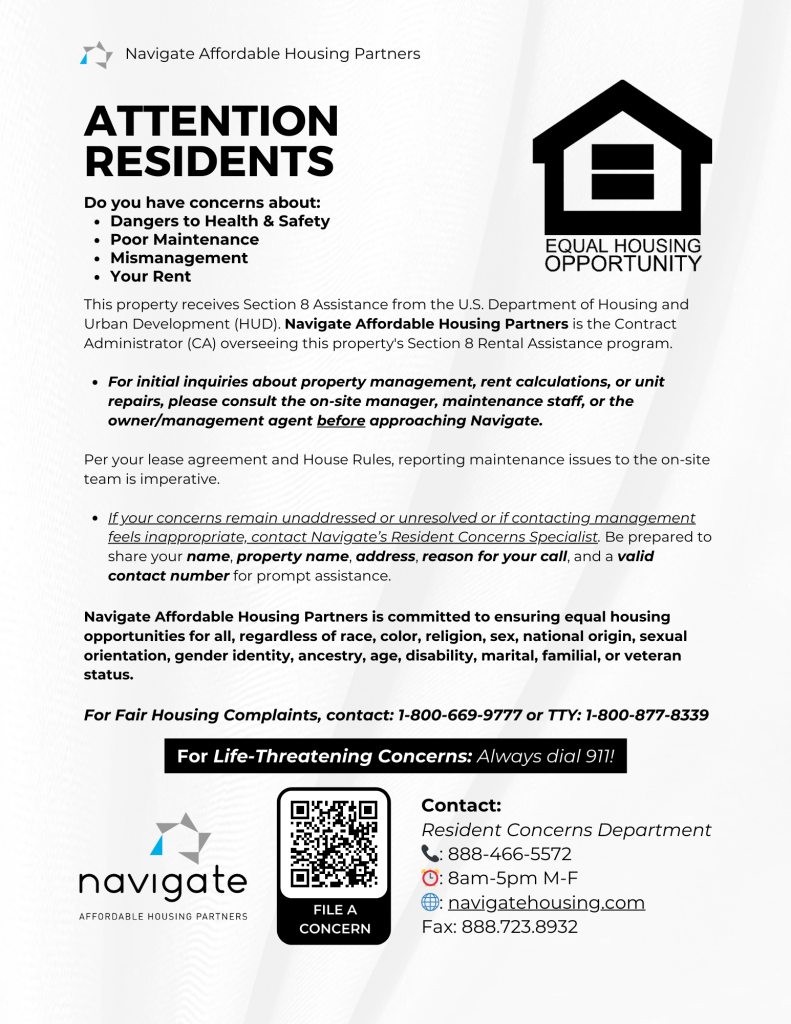 Navigate's English PBCA poster in English with a QR code.