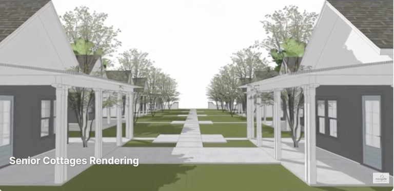Cottages rendering showing the courtyard and facades of homes