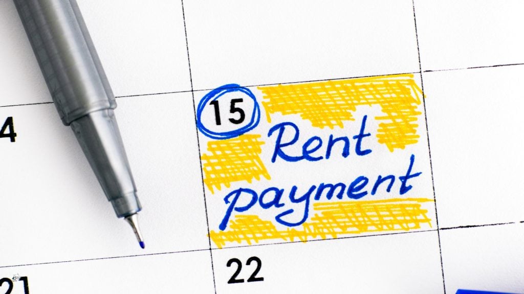 Fair Market Rents 2026; calendar with words "rent payment due" over a yellow backgroun